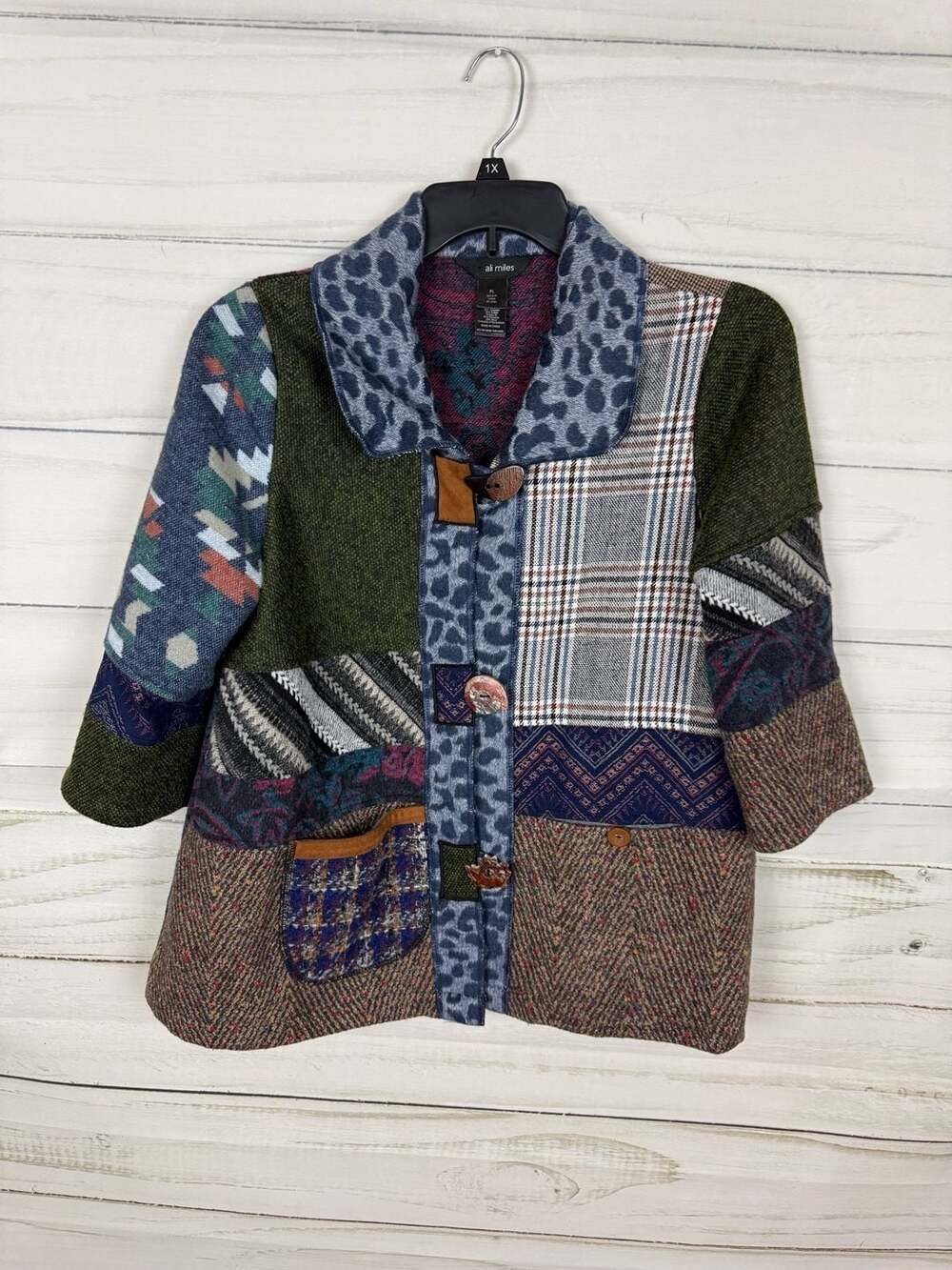Ali Miles Petite Large Patchwork Button Front Jacket Size PL